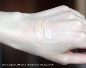 Becca Aqua Luminous Perfecting Foundation Fair Porcelain Swatches